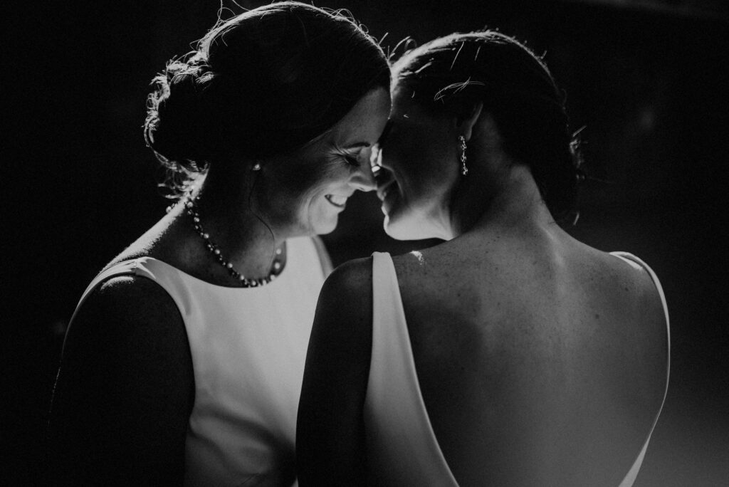 Lesbian Lgbtq Couple Two Brides Kissing Artistic Wedding Moment